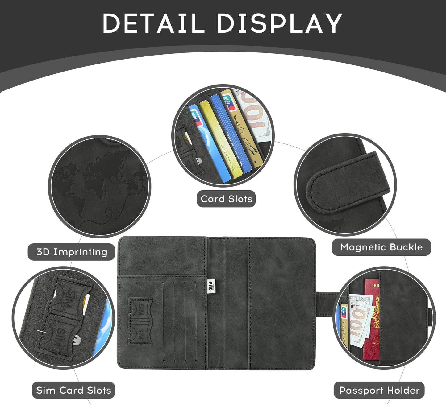ILIYAH-Passport Cover-Passport Holder Travel Wallet-RFID Blocking Passport Case Travel Accessories Card Holder Wallet Unisex Travel Gifts(Black)