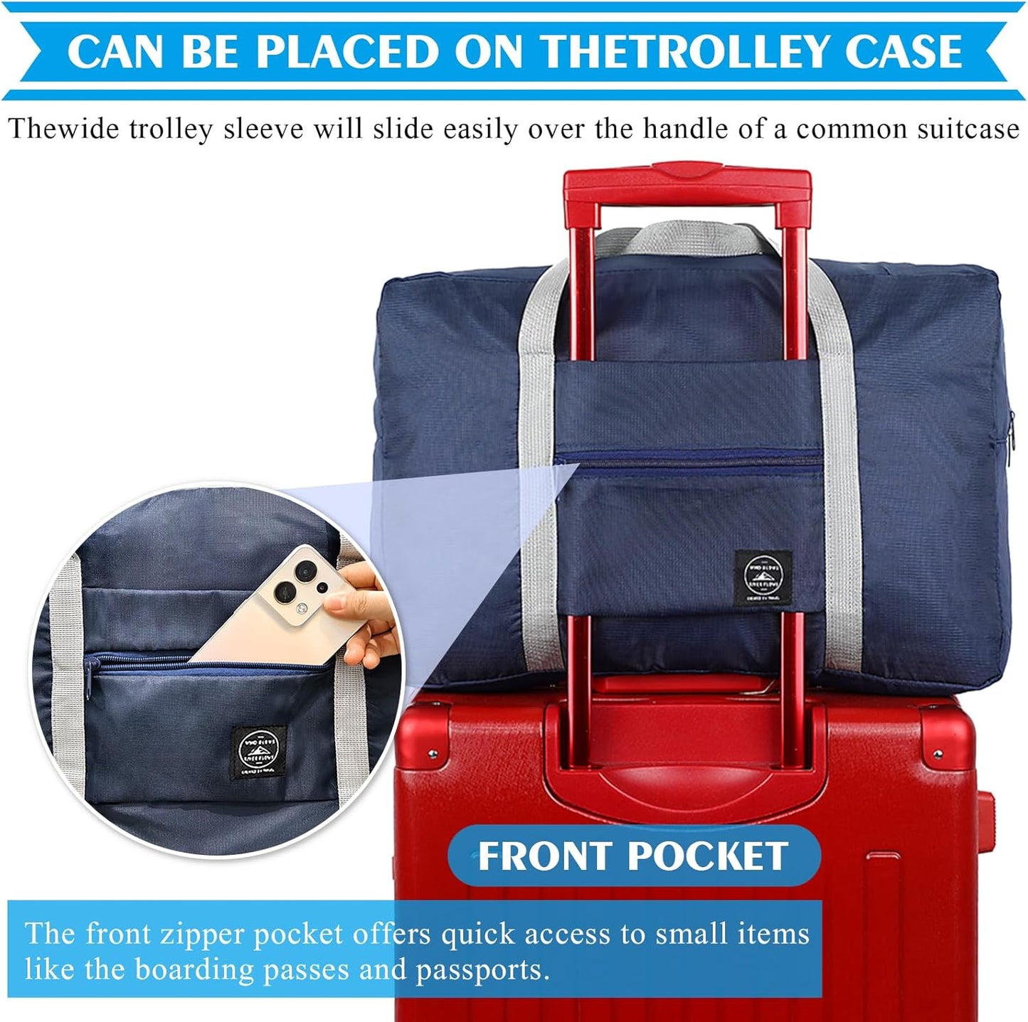Foldable Travel Duffel Bag Tote Carry on Luggage Bag Spirit Airlines Personal item Sports Gym Bag Water Resistant Weekender Overnight Bags for Women and Men (Blue)