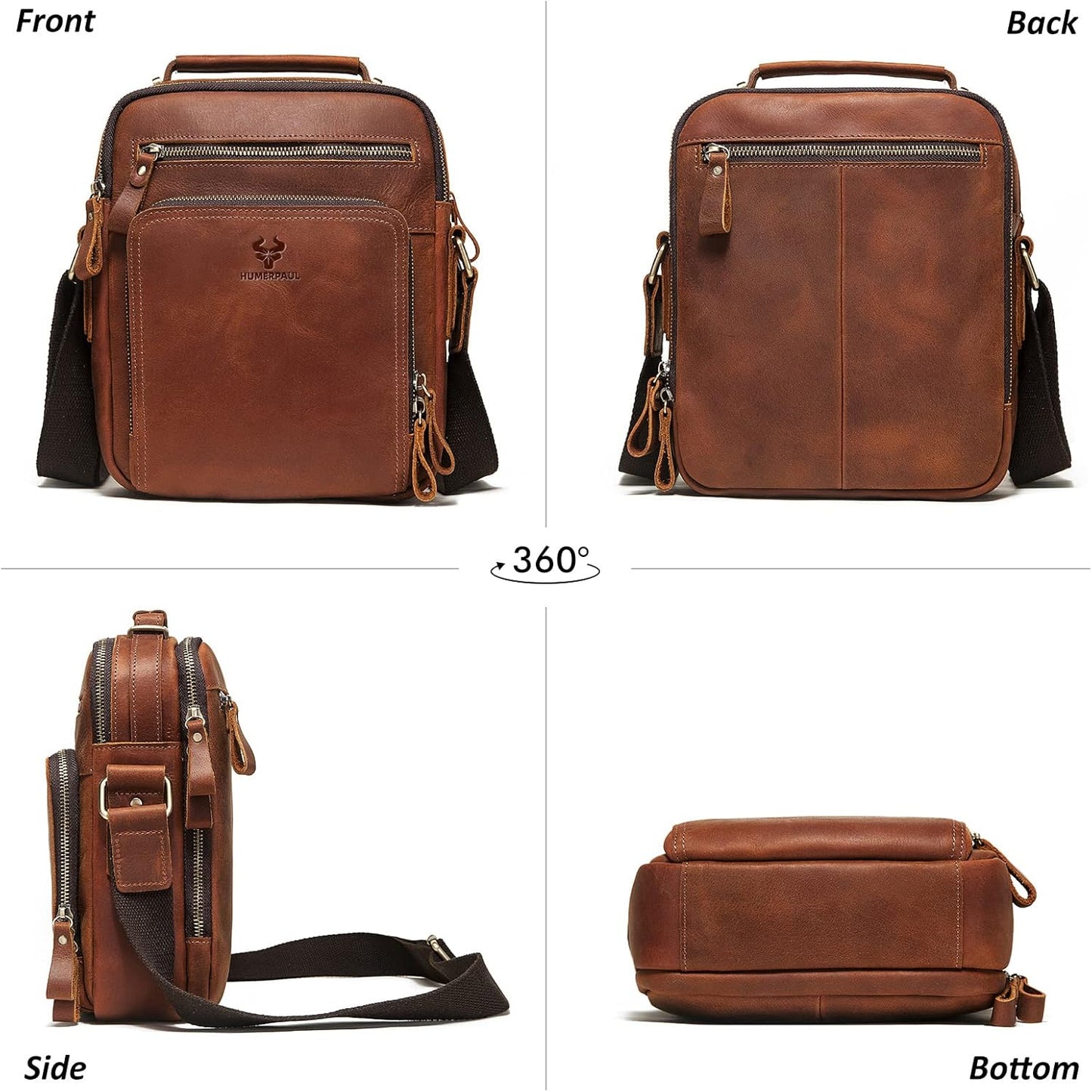 Crossbody Bag Shoulder Bag for Men, Genuine Leather Man Bag Vintage Messenger Bag for Travel Work
