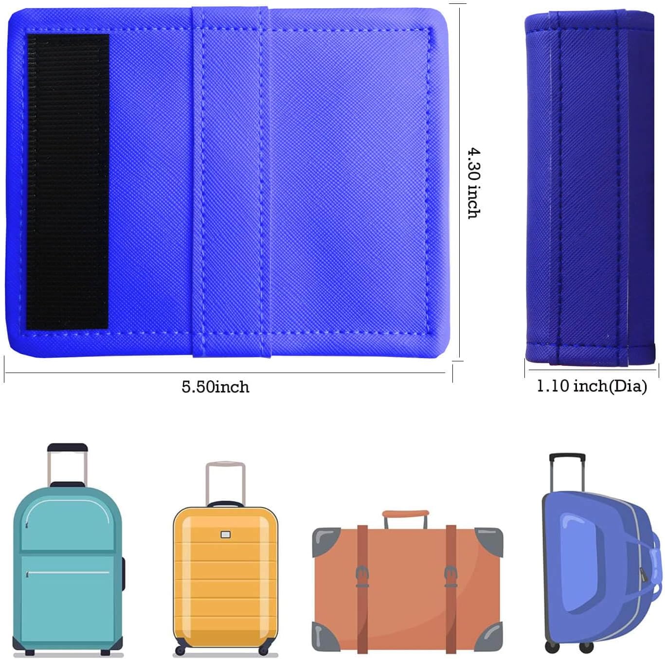 Luggage Handle Wrap 5 Pack-Leather Luggage Handle Wraps for Suitcase/Handbag/Duffel Bag/Car Bright Luggage Identfier/Handle Covers/Grips Luggage Accessories for Travel 3.0 (Blue)