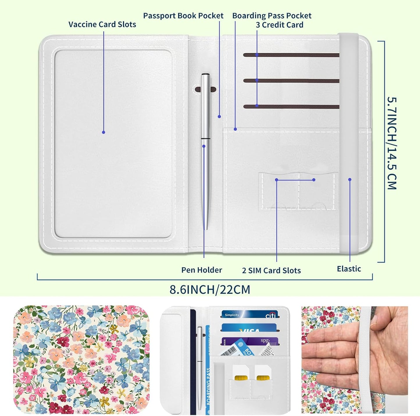 Passport Holder for Travel Essentials, Leather RFID Blocking Passport Wallet Cover Case, Cute Passport Book Holders for Women and Men Colorful Boho Flowers