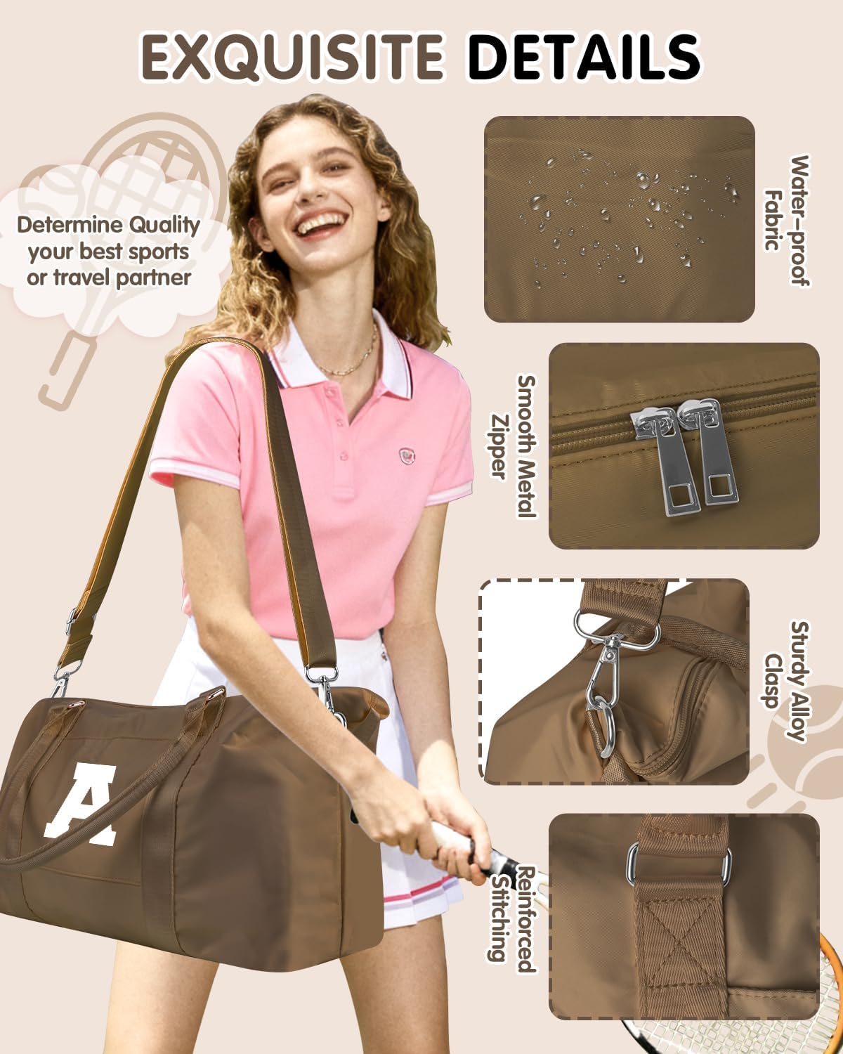 Birthday Graduation Gifts for Daughter,Initial Travel Duffel Bag Sports Gym Bag for Girls Teen Kids Birthday Gifts,Personalized Weekender Bag Carry On Tote Bags Cute Overnight Bag for Women(Brown, A)