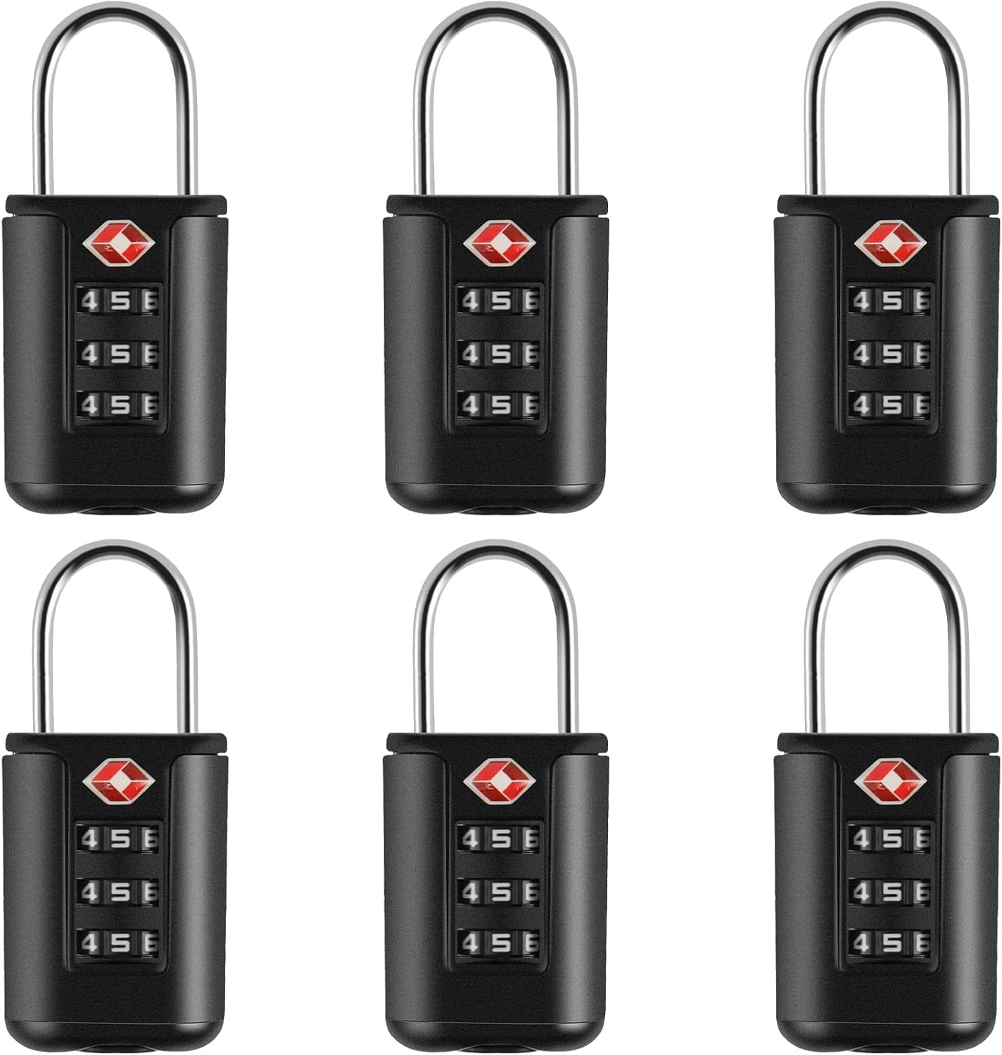 6Pcs TSA Approved Luggage Locks 3 Digit Travel Combination Portable Small Padlocks Stainless Steel TSA Accepted Toolbox Locks for Travel Bag Suitcase Lockers