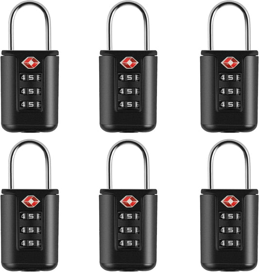 6Pcs TSA Approved Luggage Locks 3 Digit Travel Combination Portable Small Padlocks Stainless Steel TSA Accepted Toolbox Locks for Travel Bag Suitcase Lockers