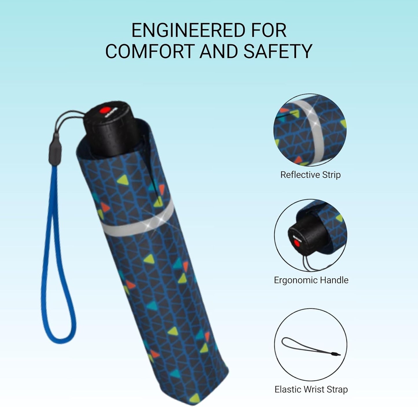 Knirps Rookie Manual Rain Umbrella for Elementary and Middle School Kids – 35.4" Canopy with Reflective Safety Stripe, Carrying Case Included