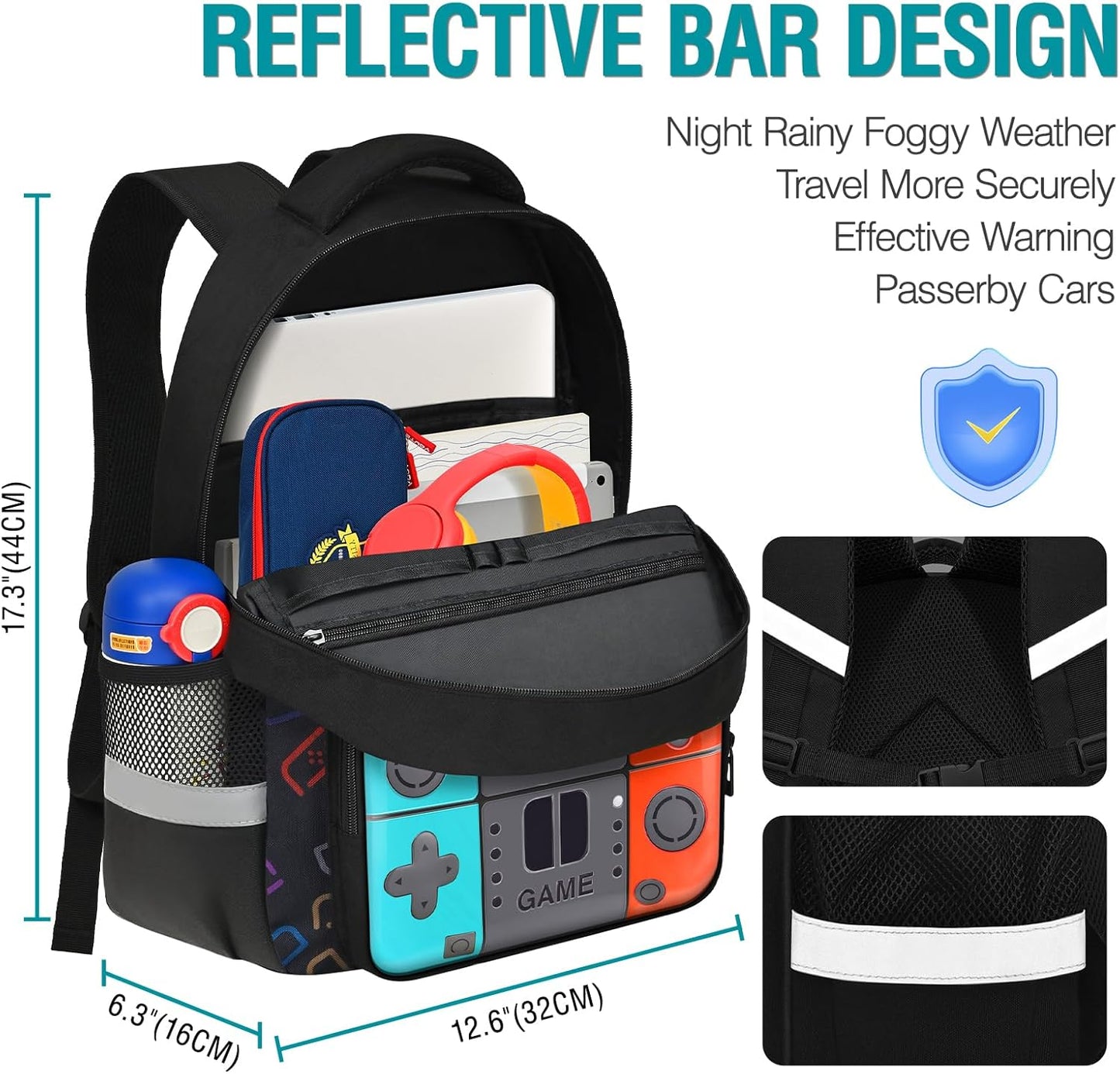 Boys Backpack for School,Gamer Backpack for Boys Kids,Boy Bookbag for Elementary Middle School Student,Video Game Bookbag For Boy Kids Teen Age 6-14,17″