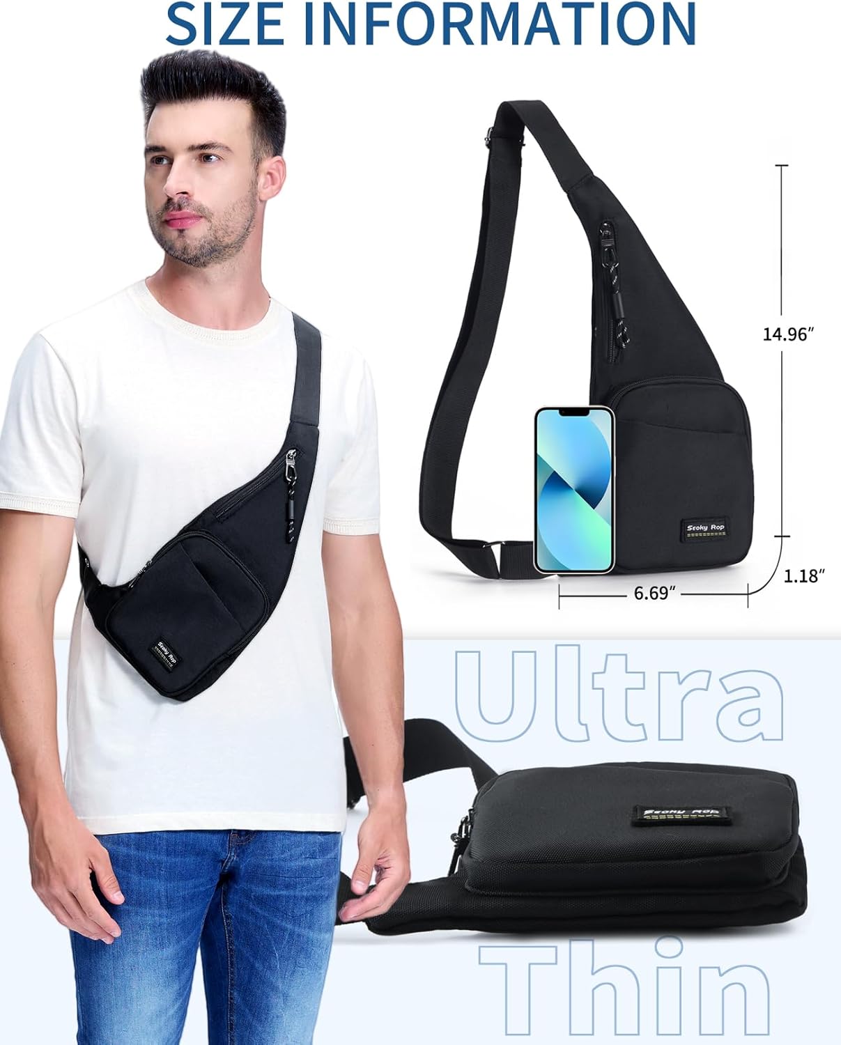 Seoky Rop Sling Bag for Men Women Slim Personal Purse Pocket Small Anti-Thief Crossbody Chest Bag