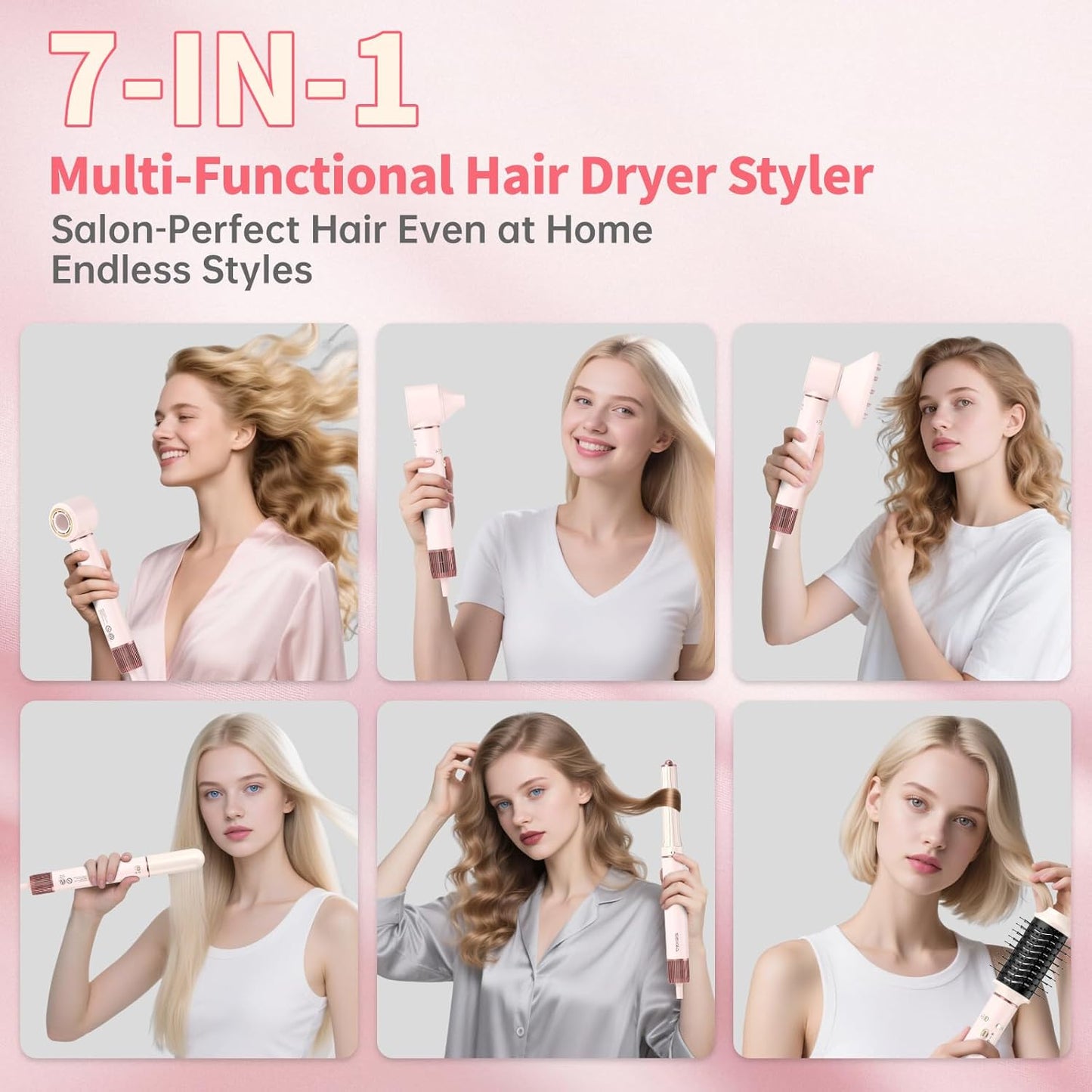 7 in 1 Hot Air Styler Hair Dryer Brush, 110,000 RPM High-Speed Frizz-Free Blow Dryer for Fast Drying, Curling Volumizing Smoothing & Styling, Hair Styler, Straightening Curler