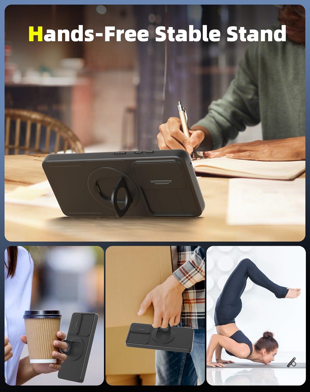 for Samsung Galaxy S21 Ultra Case Magnetic Compatible with MagSafe Wireless Charging,with Screen Protector,Built-in Stand Ring+Camera Cover Anti-Scratch Shockproof Heavy Duty Protection Black