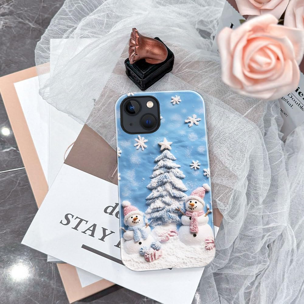 Case for iPhone 14 - Slim Fit Anti-Scratch Phone Case for Girl Women - Snowman Winter Christmas Tree (Glossy)