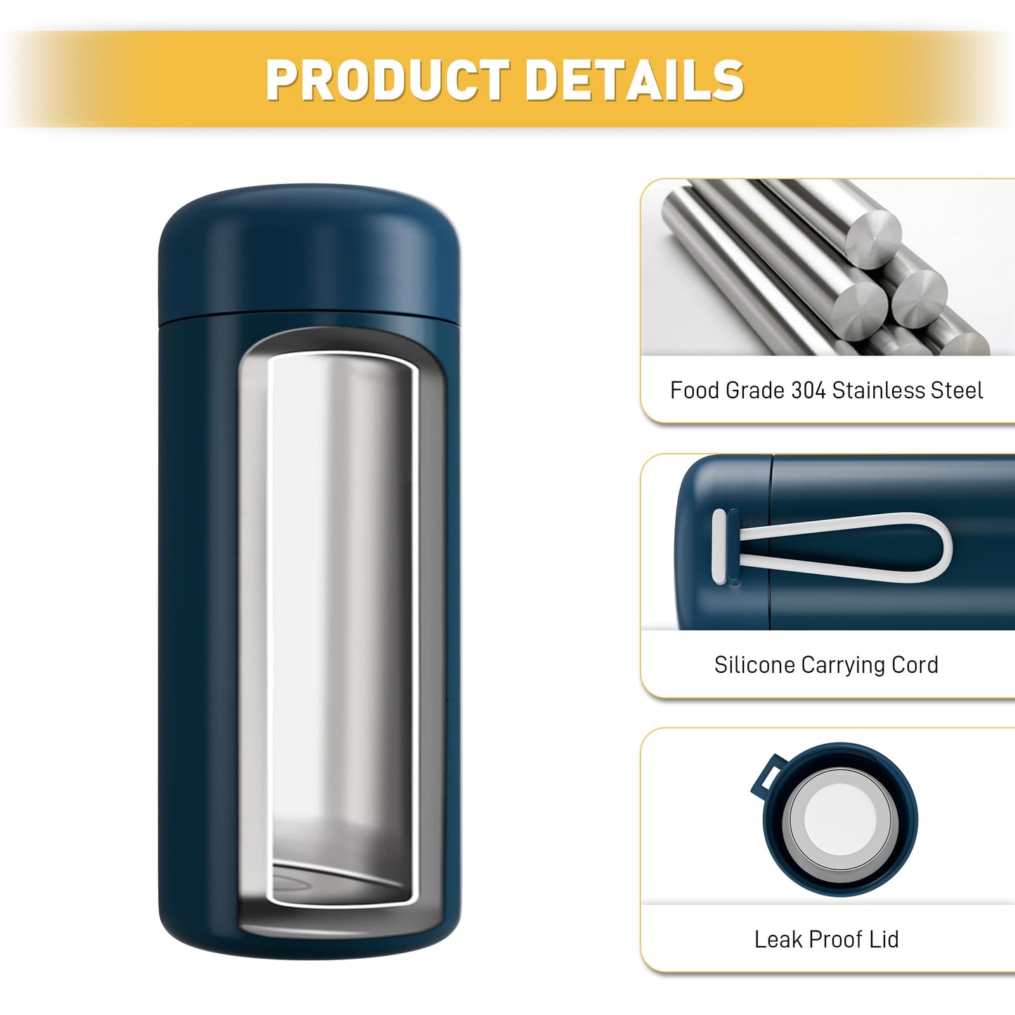 Exllena Small Water Bottle 10oz, Small Insulated Water Bottle for Hot&Cold Drinks, Water Bottle