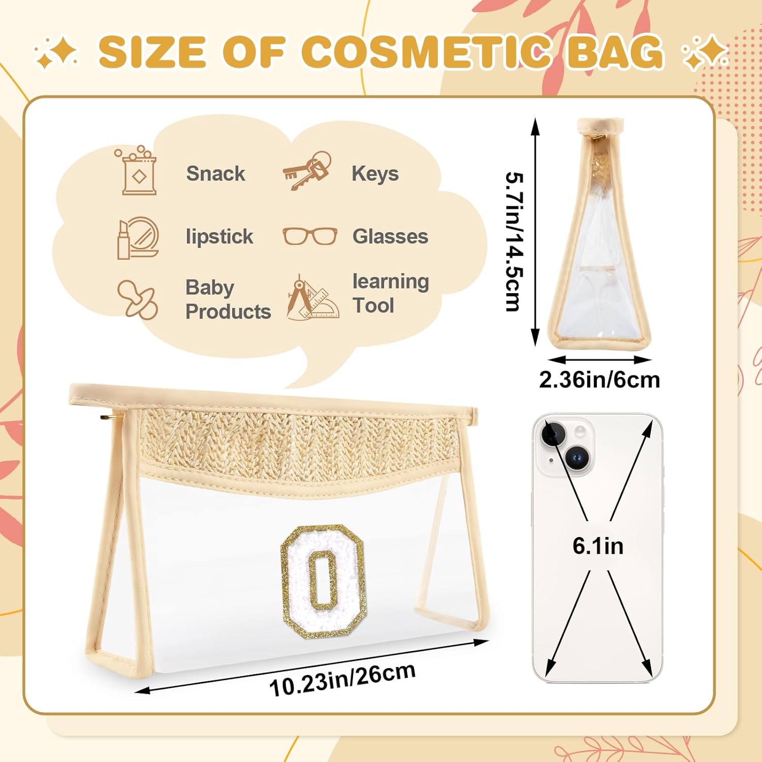 Personalized Initial Letter Bag Boho Straw Clear Makeup Bag,Small Cute Chenille Varsity Letter