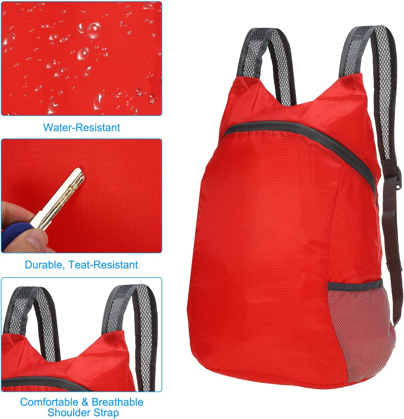 PATIKIL Hiking Backpack, 15L-20L Packable Lightweight Backpack Daypack Small Foldable Outdoor Camping Cycling Backpacking Shoulder Bag, Red