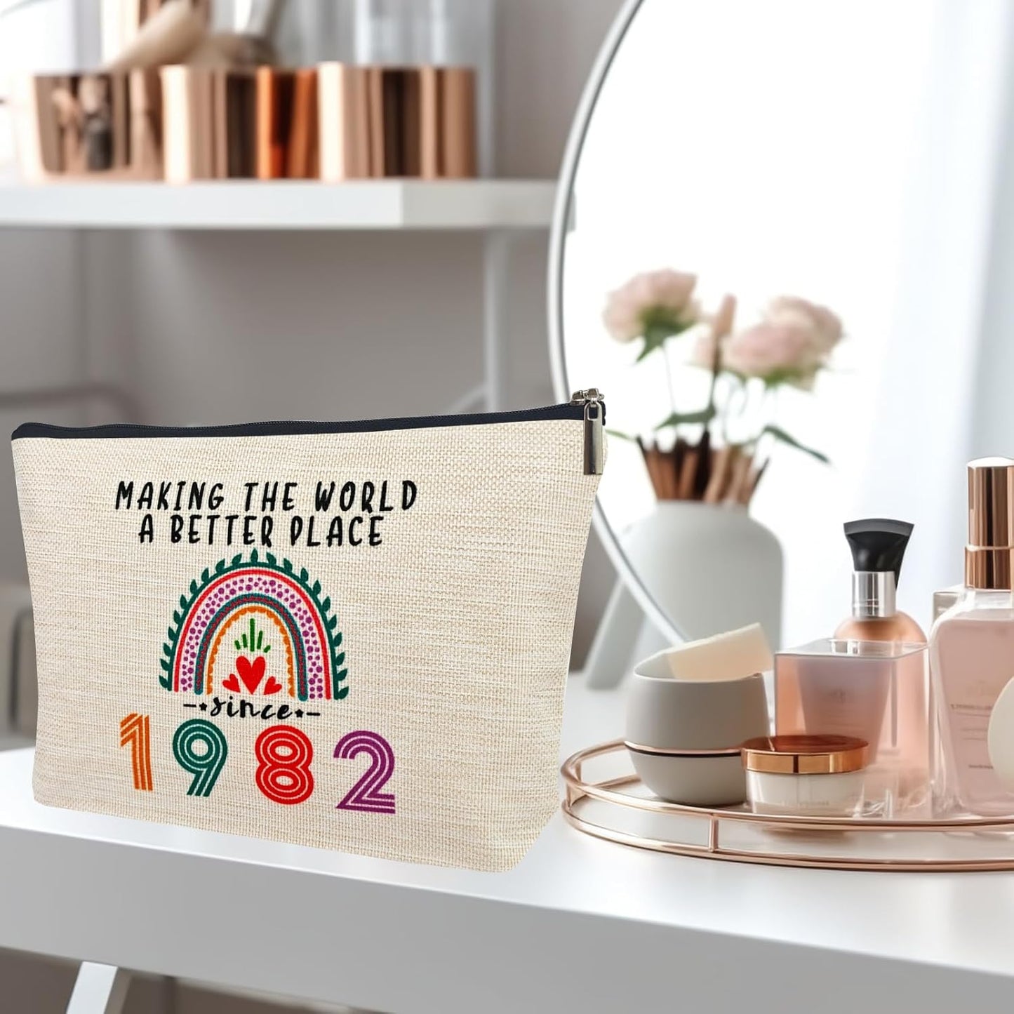 43rd Birthday Gifts Women Makeup Bag, Happy 43rd Birthday Decorations Woman, Best 43 Year Old Gifts Ideas for Her, Mom, Wife, Sister, Mothers Day, 1982 Anniversary Party Favors, Christmas