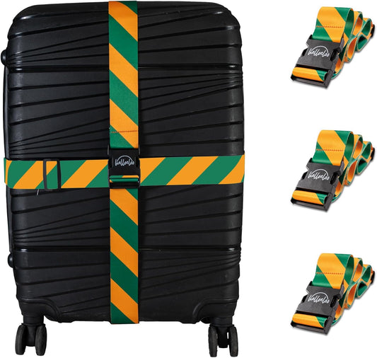 Adjustable Luggage Straps for Secure Travel,TSA Approved Heavy Duty Suitcase Belts with Quick-Release Buckle,Durable Travel Straps for Luggage Protection and Easy Identification 3 Pack (Orange Green)