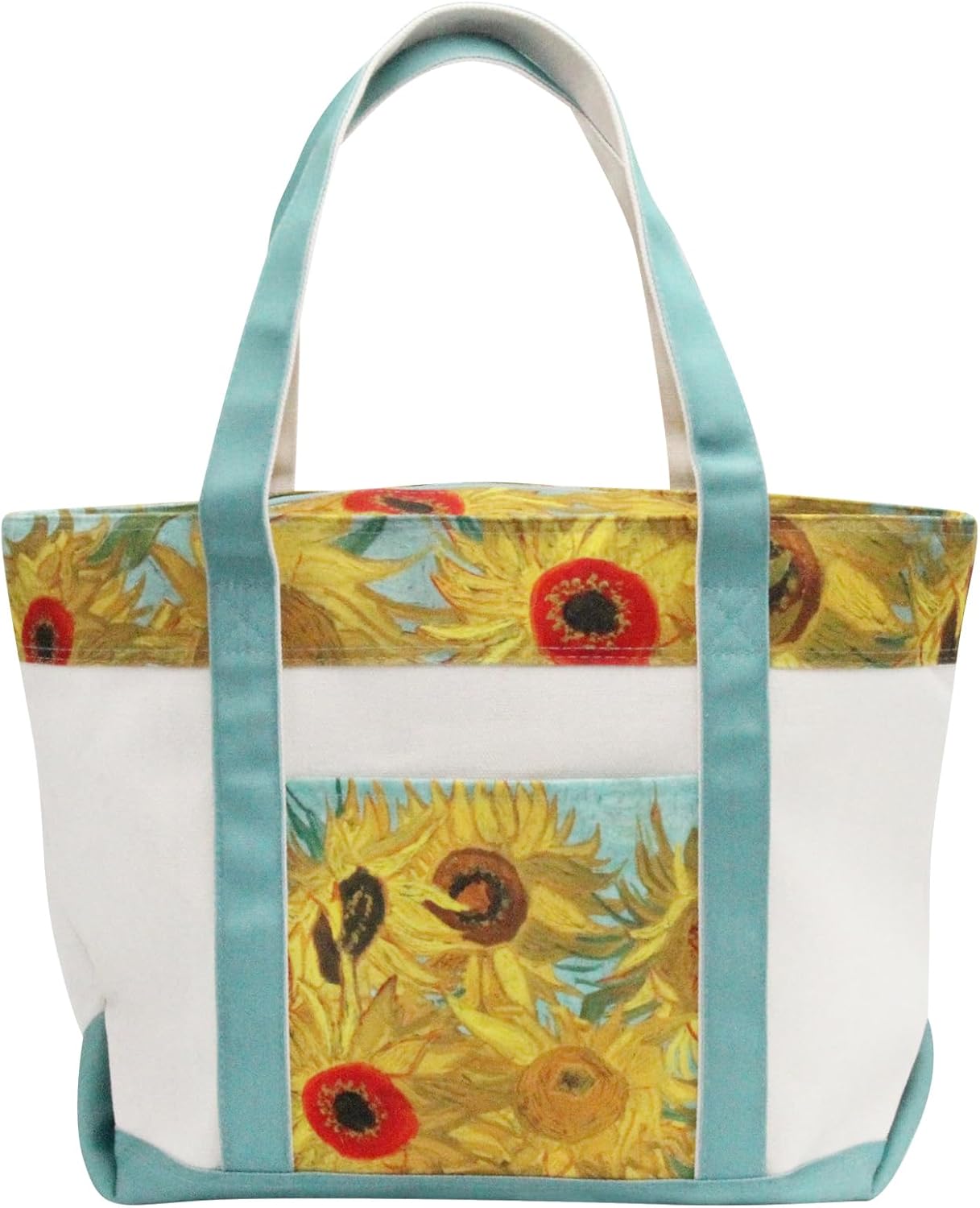 RainCaper Fine Art Large Cotton Canvas Tote Bag Roomy Heavy Duty Sturdy Boat Bag Zippered Top Lots of Pockets Shoulder Straps