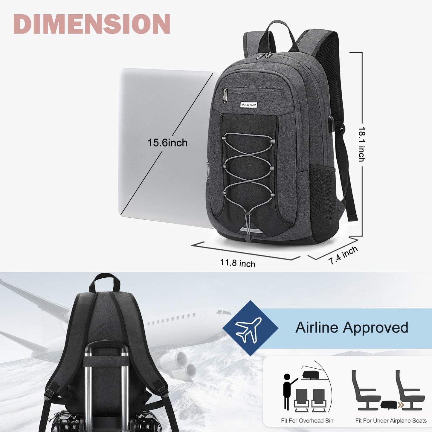 MAXTOP Travel Backpack Laptop Back Pack College Bookbag with USB Charging Port Water Resistant Work Business Backpacks