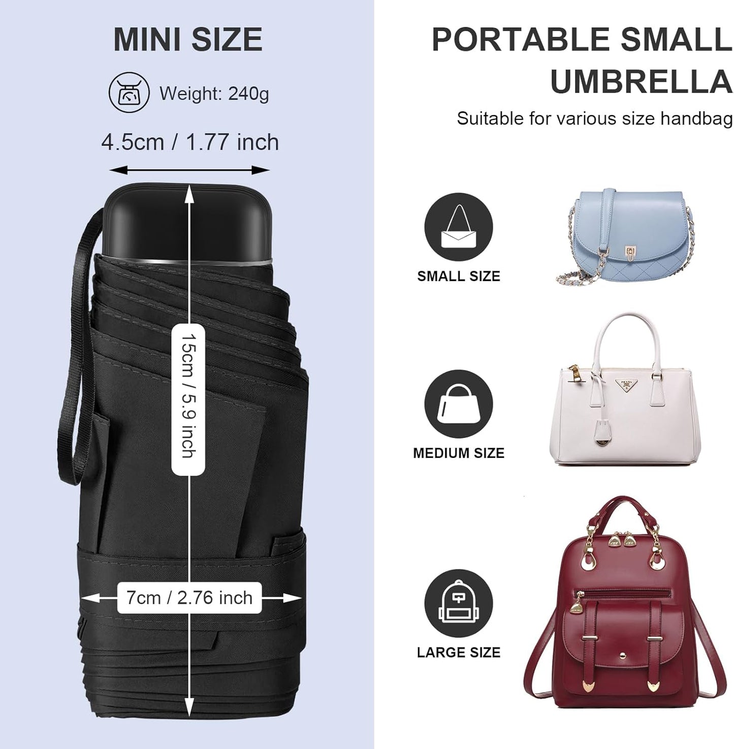 LEAGERA Compact Travel Umbrella with Case - Mini Umbrella for Purse, Small Lightweight &Tiny Design Perfect for Parasol Outdoor Sun&Rain Umbrellas