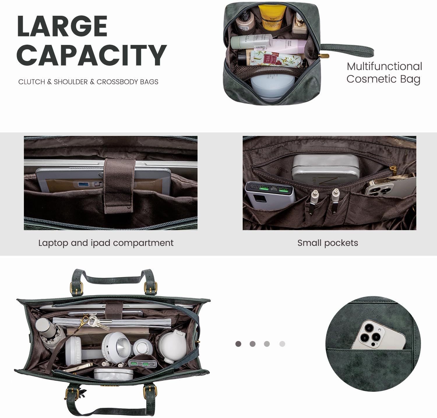 LOVEVOOK Laptop Bag for Women Vintage Leather Laptop Tote 15.6 inch Large Capacity Computer bag