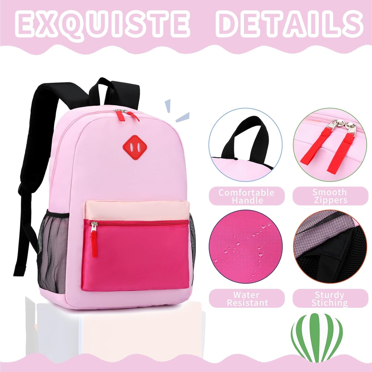 Backpack Set for Girls Boy Kids Backpack with Lunch Box for Elementary Primary Kindergarten School Bag (Taropurple Pink, Large)