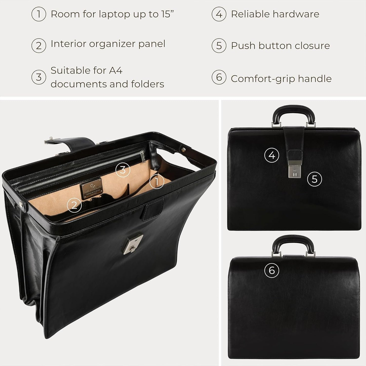 Time Resistance Leather Lawyer Briefcase - Italian Handmade Laptop Briefcase for Men and Women - Attache Case - Doctor Bag