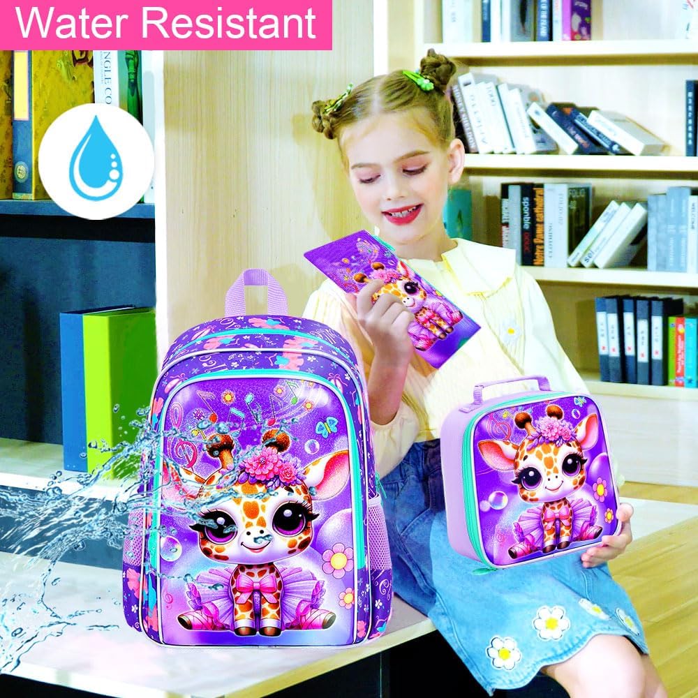 WZLVO 3PCS Kids Backpack for Girls, Unicorn Dinosaur Animal Prechool Elementary Kindergarten School Bookbag with Lunch Box