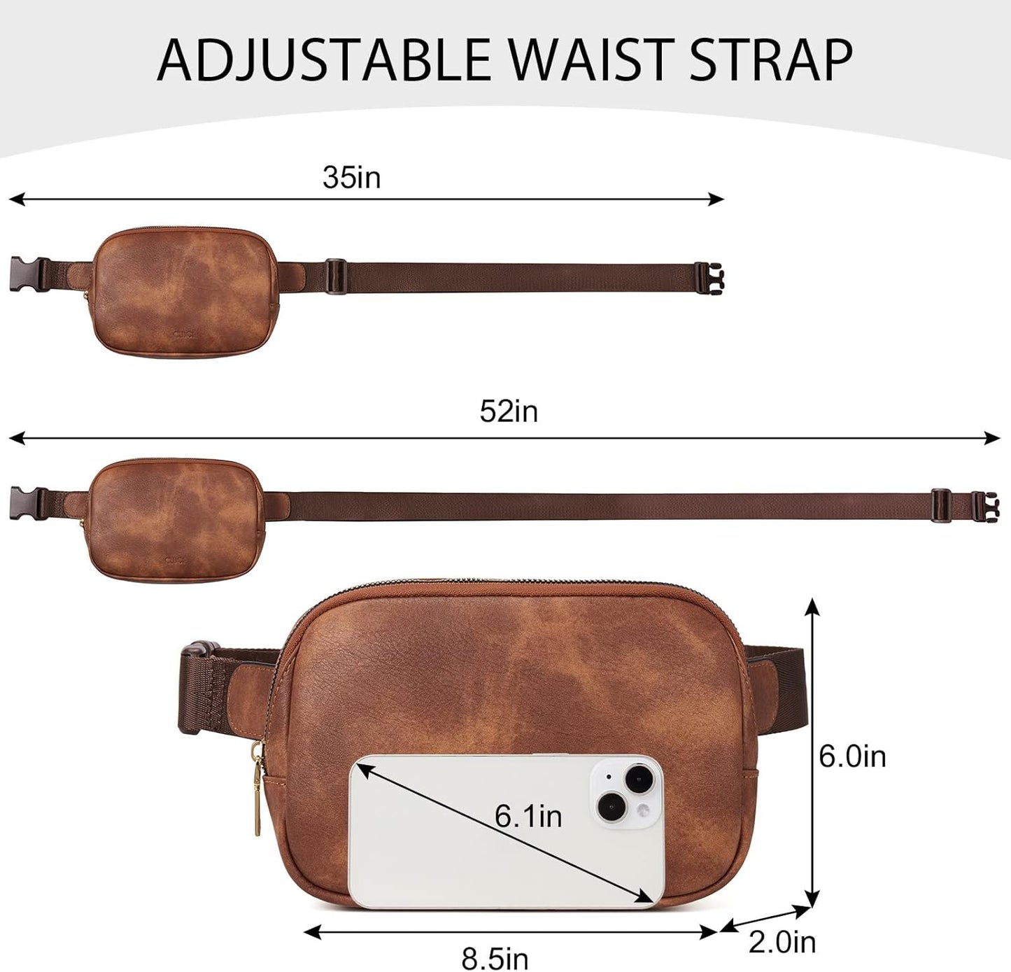 CLUCI Belt Bag for Women, Mini Everywhere Crossbody Waist Bag Adjustable Strap, Vegan Leather Women's Fanny Pack