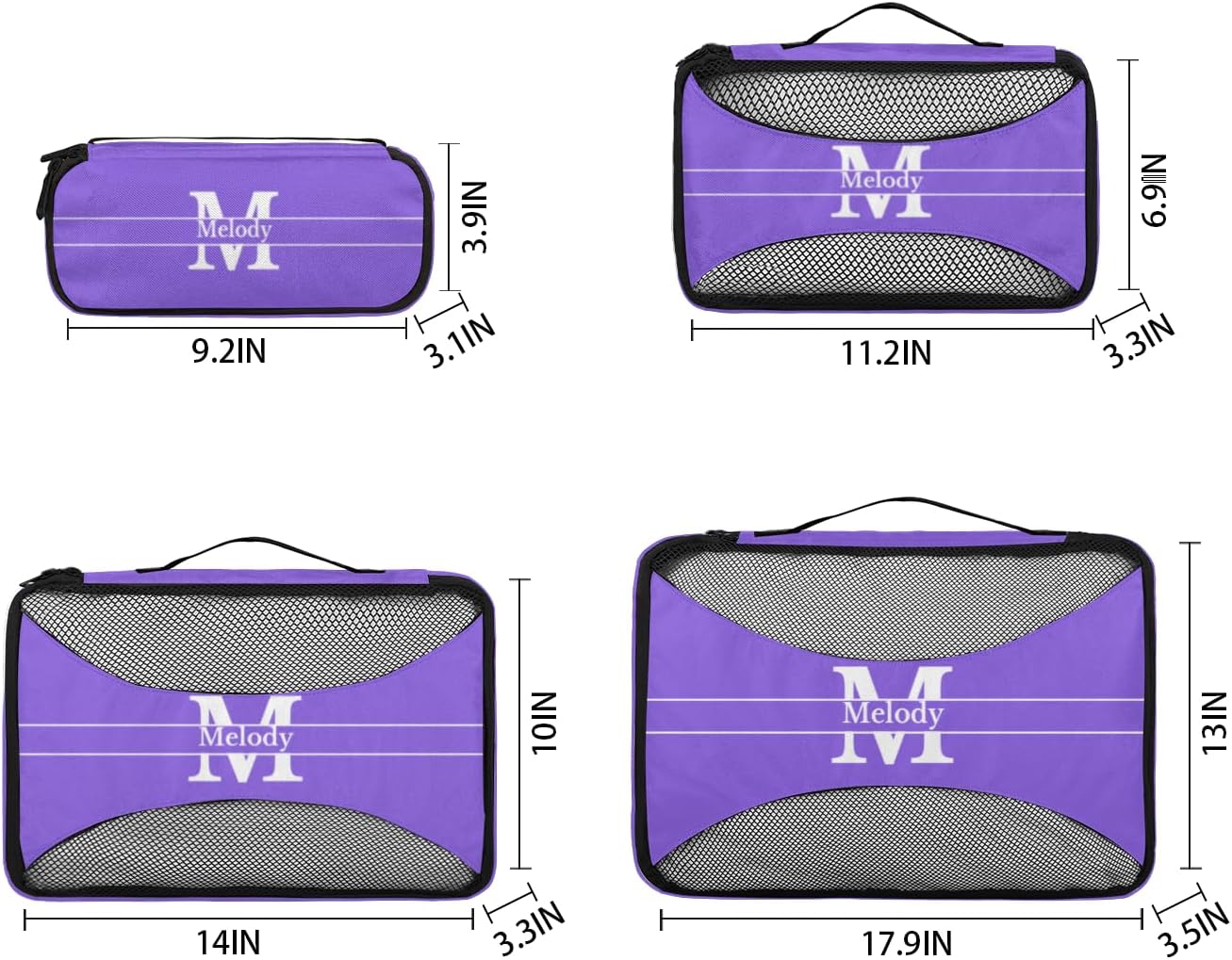 Custom Packing Cubes with Name, 4Pcs/Set Travel Luggage Packing Organizers Set for Women, MediumPurple with Initial Letter