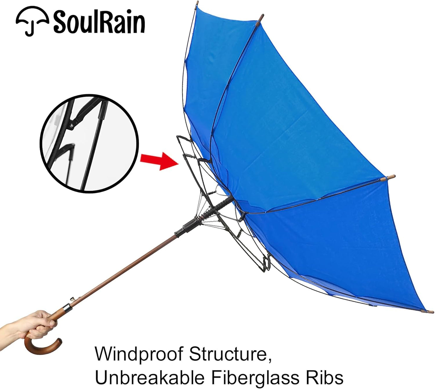 SoulRain 48" Large Umbrella –Windproof Stick Umbrellas for Rain, Automatic Open, Vintage Cane Royal Blue Umbrella with Classic Wooden Handle & Shaft, for Women & Men(Royal Blue)