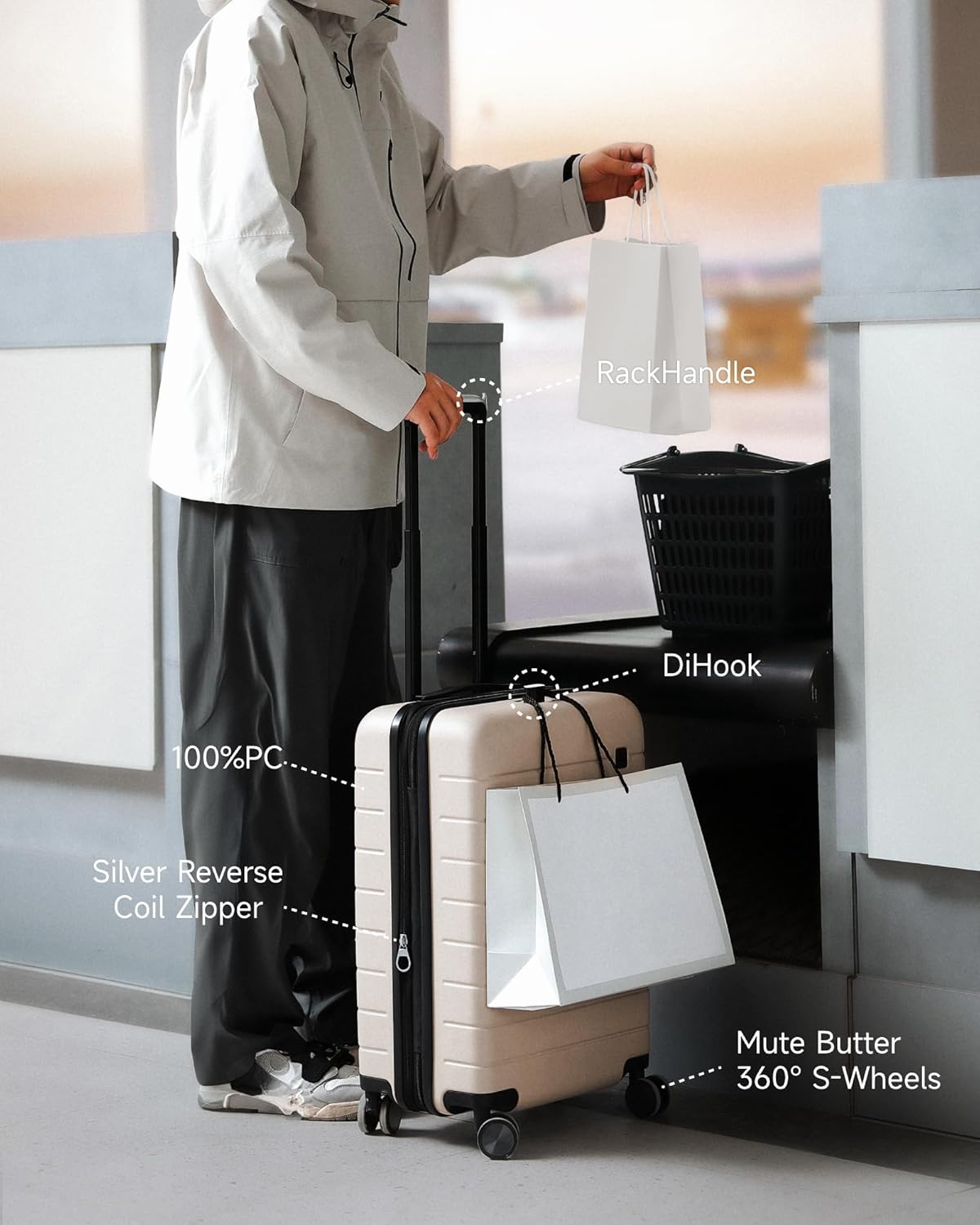LUGGEX Carry On Luggage HUP3, Accelerate Access with DiHook, Handy Pouch, 20 inch Expandable Hard