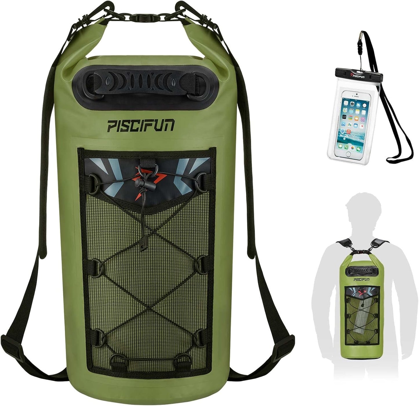 Piscifun Dry Bag, Waterproof Floating Backpack 10L/20L/30L/40L with Waterproof Phone Case for Boating, Kayaking, Fishing