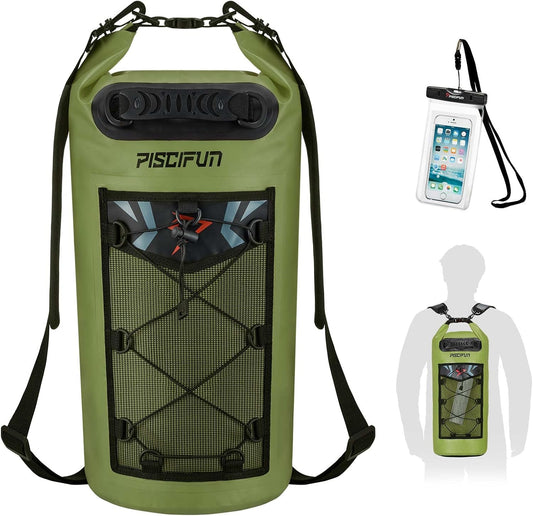 Piscifun Dry Bag, Waterproof Floating Backpack 10L/20L/30L/40L with Waterproof Phone Case for Boating, Kayaking, Fishing
