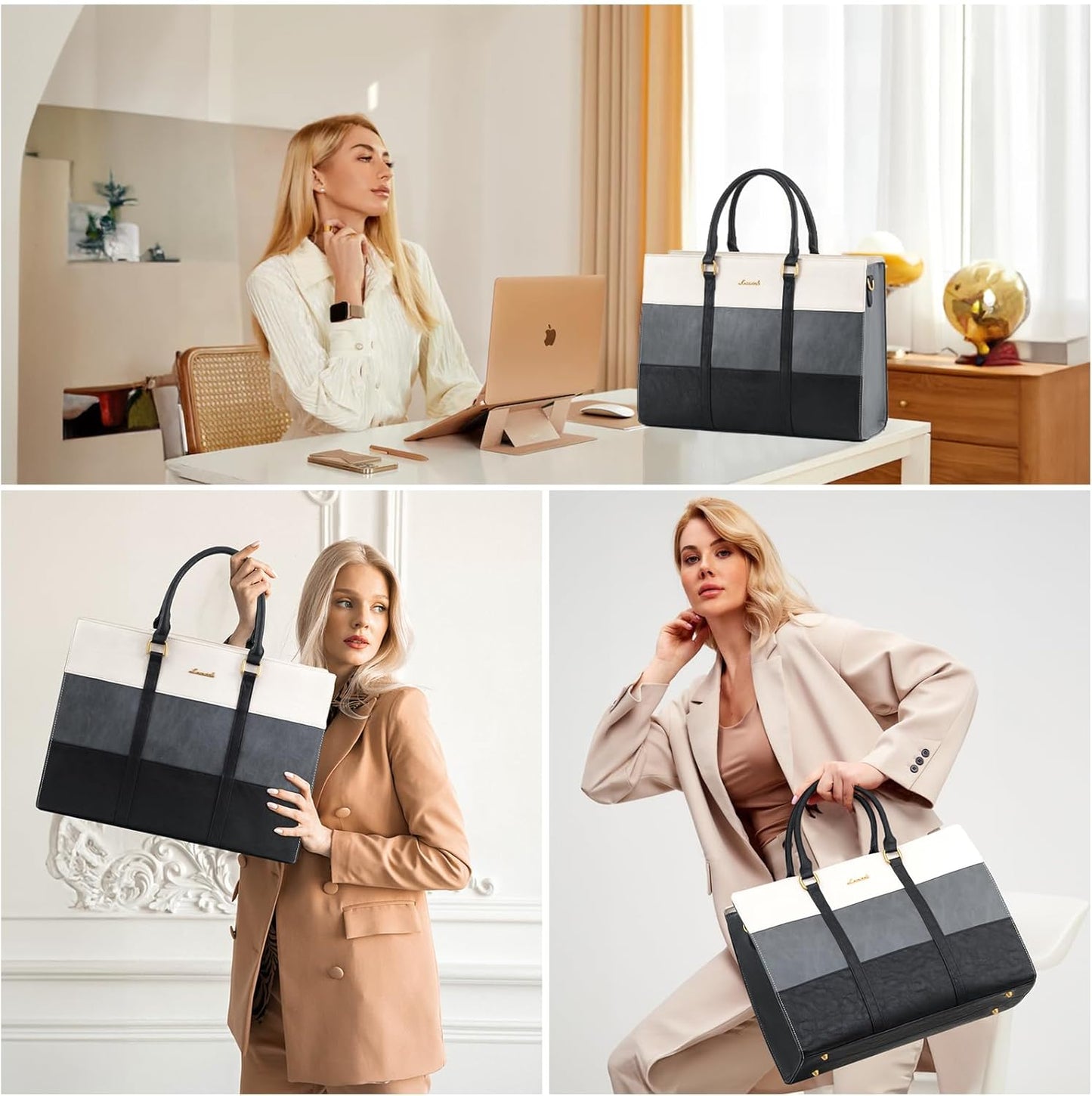 LOVEVOOK Laptop Bag for Women 17.3 Inch Laptop Tote Bag Vintage Leather Work Bags for Women Professional Computer bag