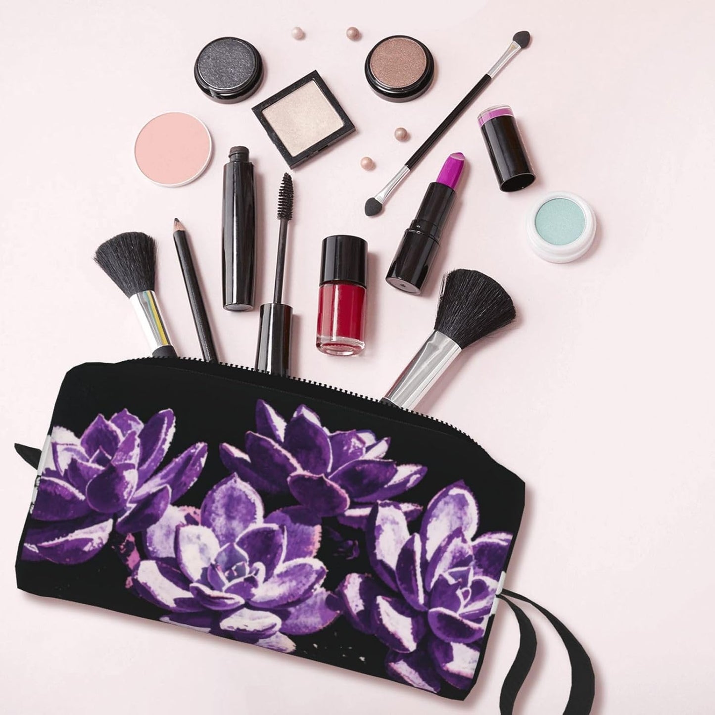 Amethyst Succulent Makeup Bag Small Compact & Durable Travel Cosmetic Bag Organizer Oxford Fabric Impact-Resistant Multi-Purpose Storage Perfect for Travel, Gym, Daily Use