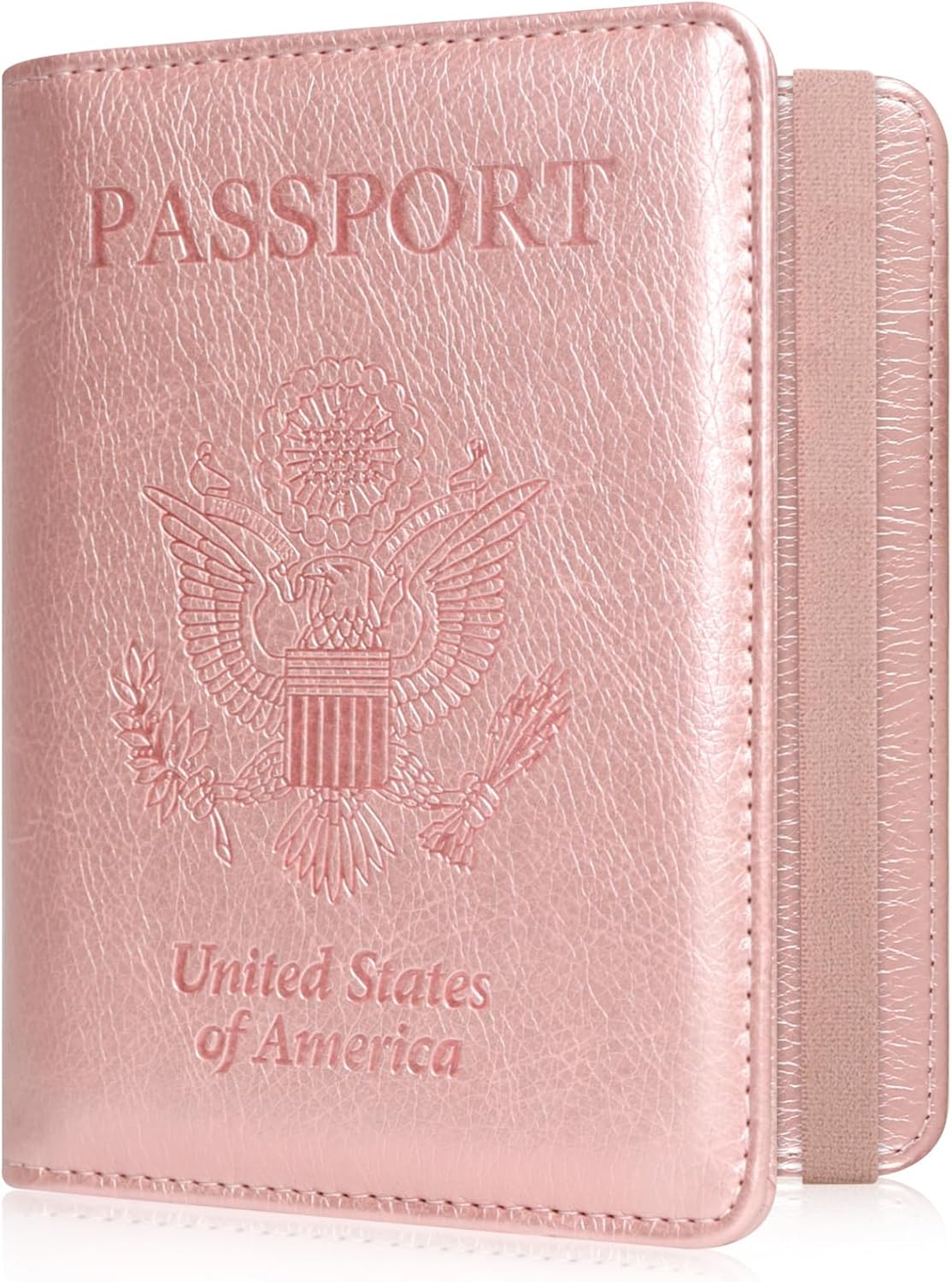 ACdream RFID BLOCKING Passport Holder Travel Wallet, Premium PU Leather Cover Passport Book with Card Holder, Pen Holder, Keep Organization, and Travel Essentials for Women and Men, Rose Gold