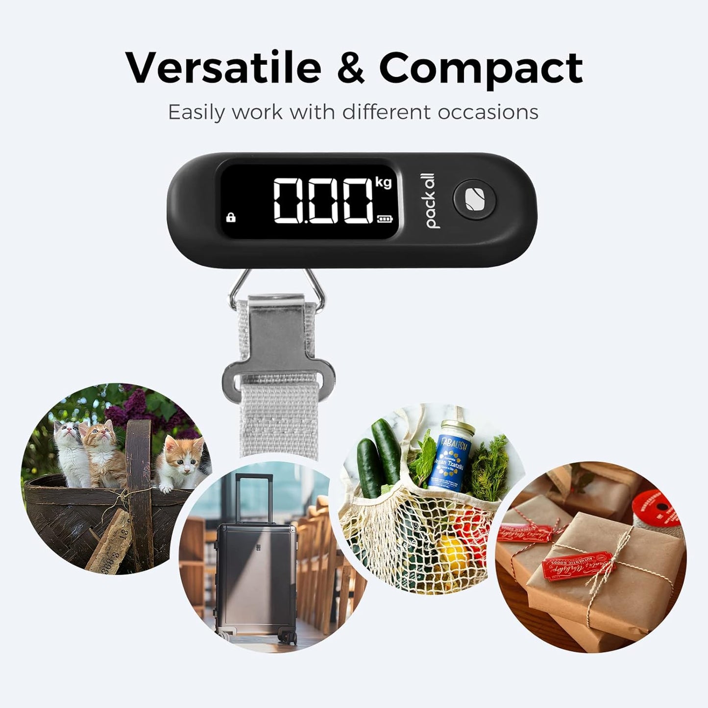 pack all 110 Lbs Luggage Scale, Digital Handheld Baggage Scale, Travel Suitcase Weight Scale with LCD Display, Battery Included, Black