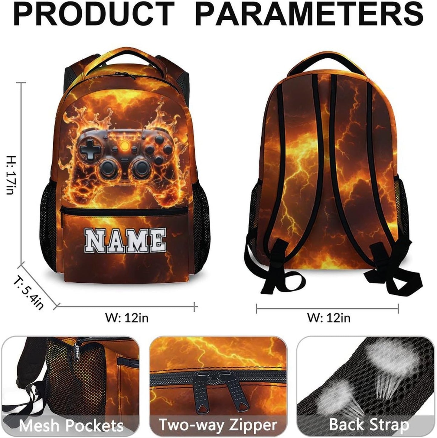 Kids School Backpack, Personalized Cool Game Bookbag for Preschool Elementary Kindergarten, Cool Boys Schoolbag for Travel Camping