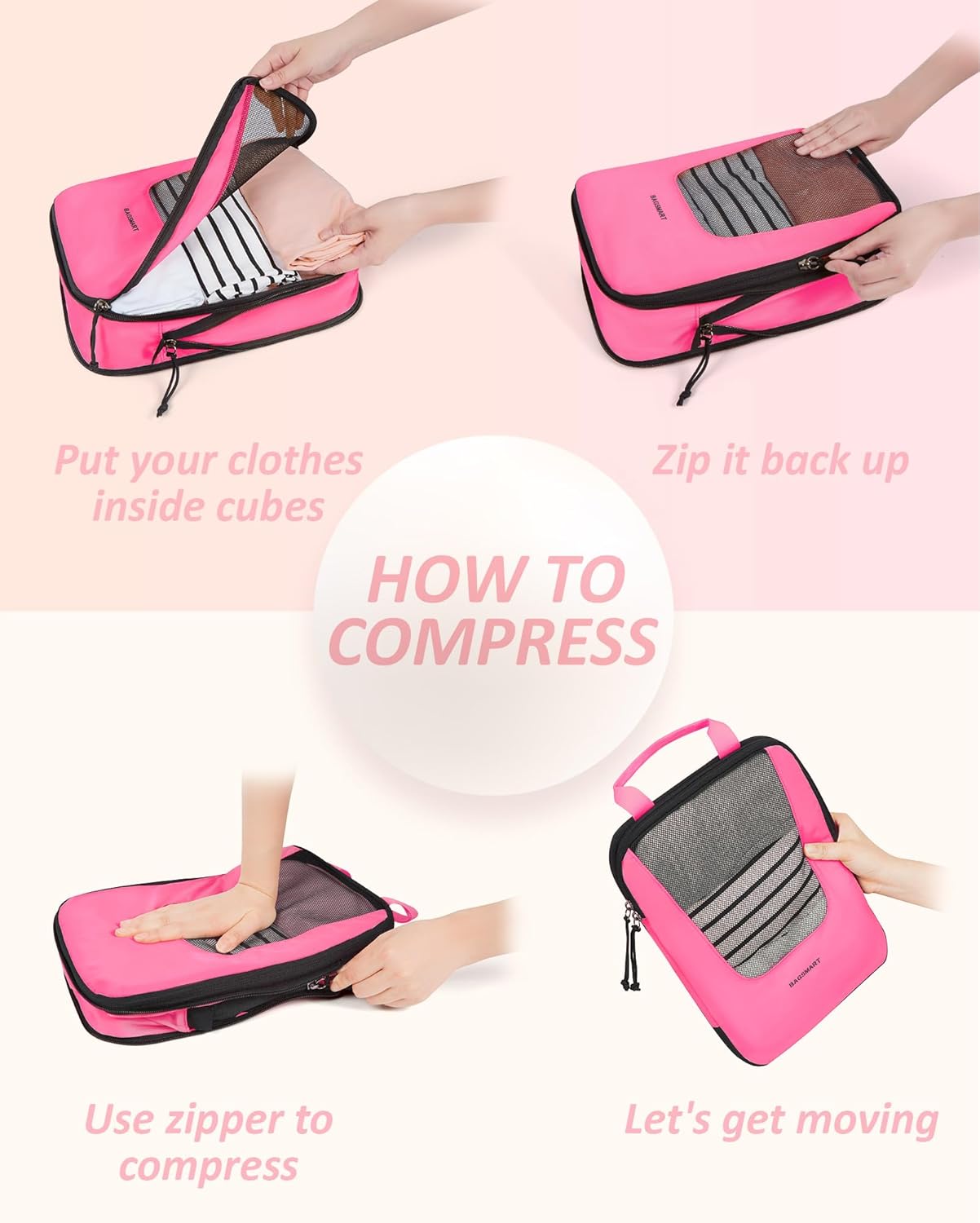 BAGSMART Compression Packing Cubes for Travel, 6 Set/5 Set/4 Set, Compression Suitcase Organizer Bags Set for Suitcases Travel Essentials, Lightweight Packing Organizers