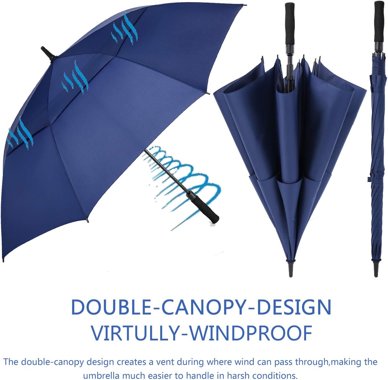 MRTLLOA Extra Large Golf Umbrella, 54/62/68/72 Inch Automatic Open, Oversize Double Canopy Vented Windproof Waterproof Sports Umbrellas for Rain