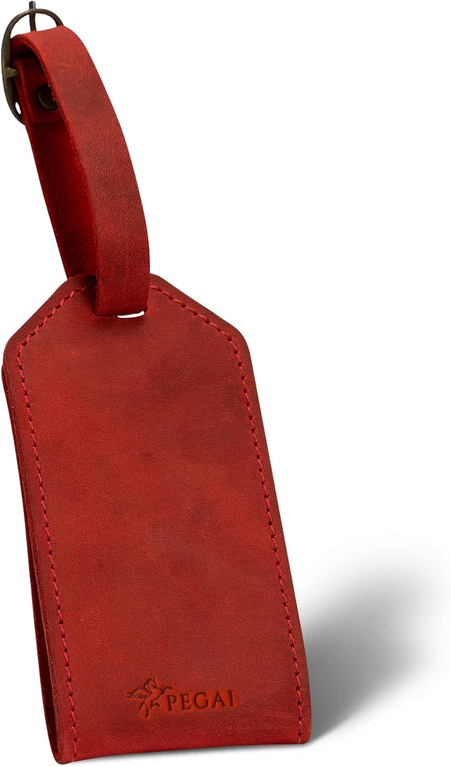 PEGAI 100% Soft Touch Rustic Leather Luggage ID Tag, Secure With Snap Closure and Easy Attachment to Suitcase, Backpack, Handbag, Handmade Travel Accessories Luggage Tags (Rose Red)