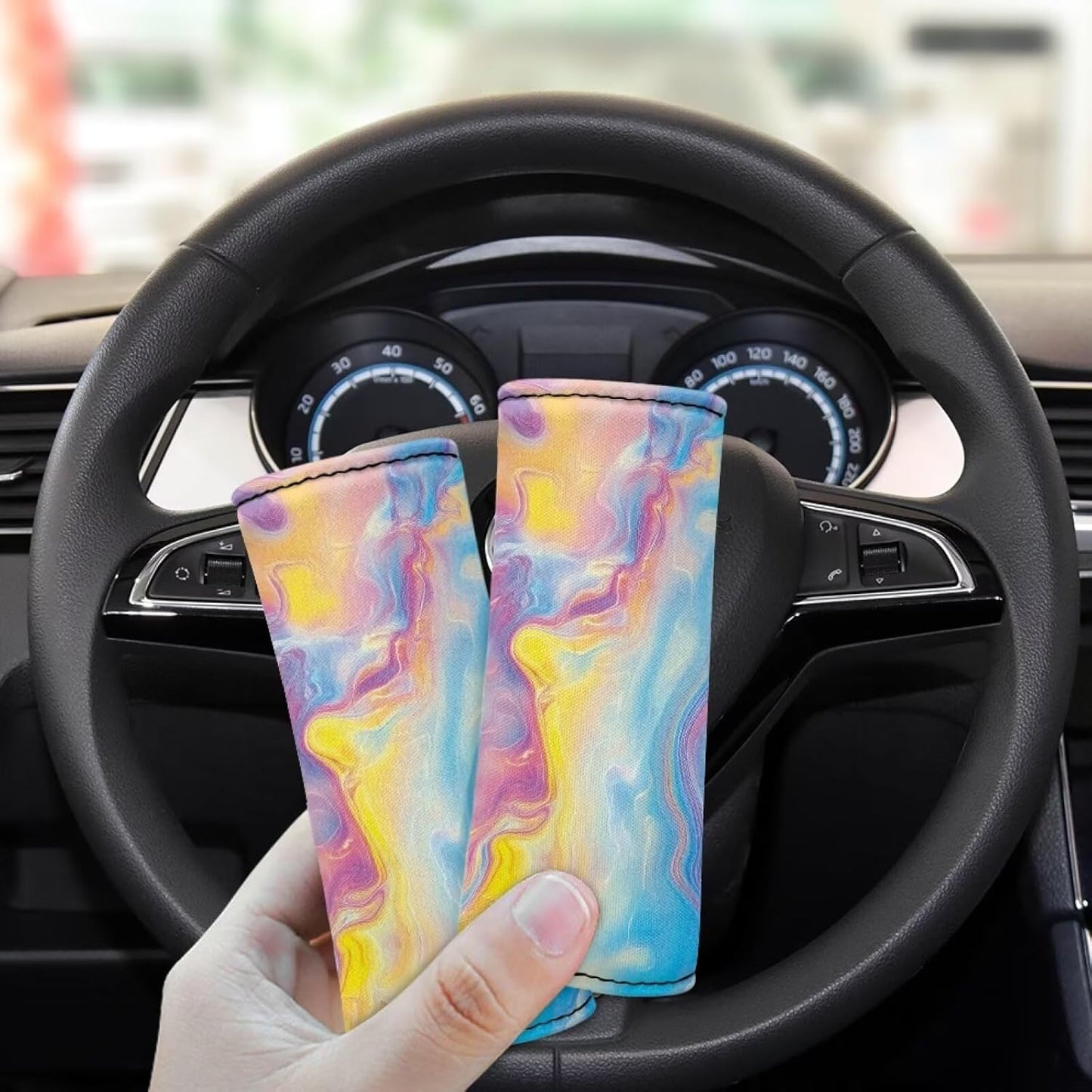 Colour Swoosh Suitcase Protective Cover Set, Colorful Luggage Handle Wraps for Suitcase Potable Luggage Makers Covers Wraps Travel Accessories Set 2 Pcs for Girls Women
