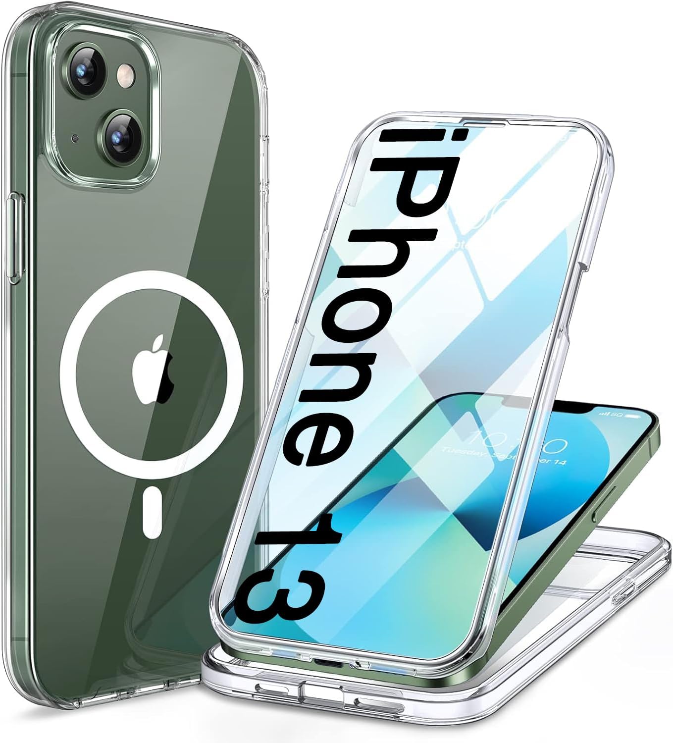 Miracase Glass Series Designed for iPhone 13 Case 6.1 inch, 2023 Upgrade Full-Body Magnetic Clear Case with Built-in 9H Tempered Glass Screen Protector,Compatible with MagSafe,Clear