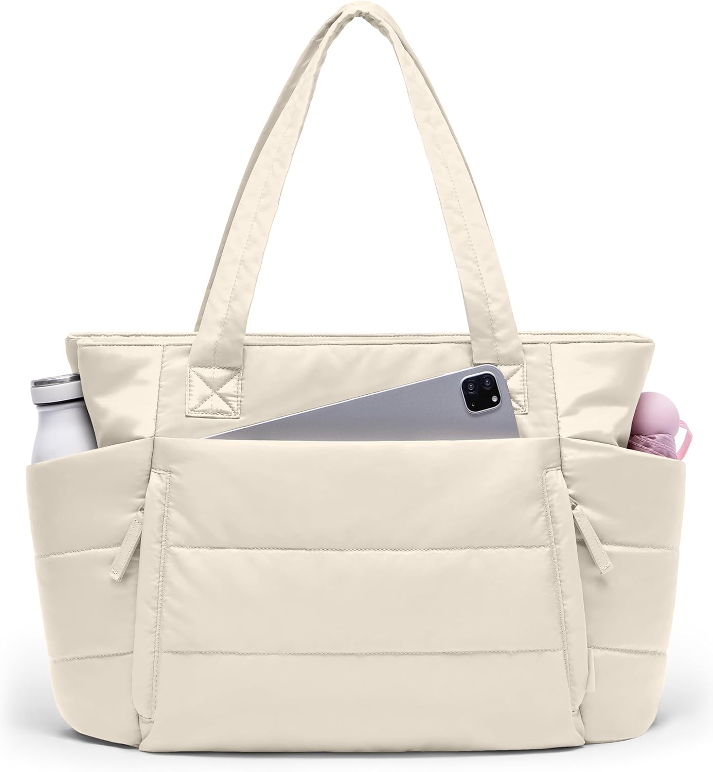 Tote Bag for Women with Zipper, Quilted Puffer Tote Bag with Compartments, Lightweight Puffy Work Bags for Women Travel