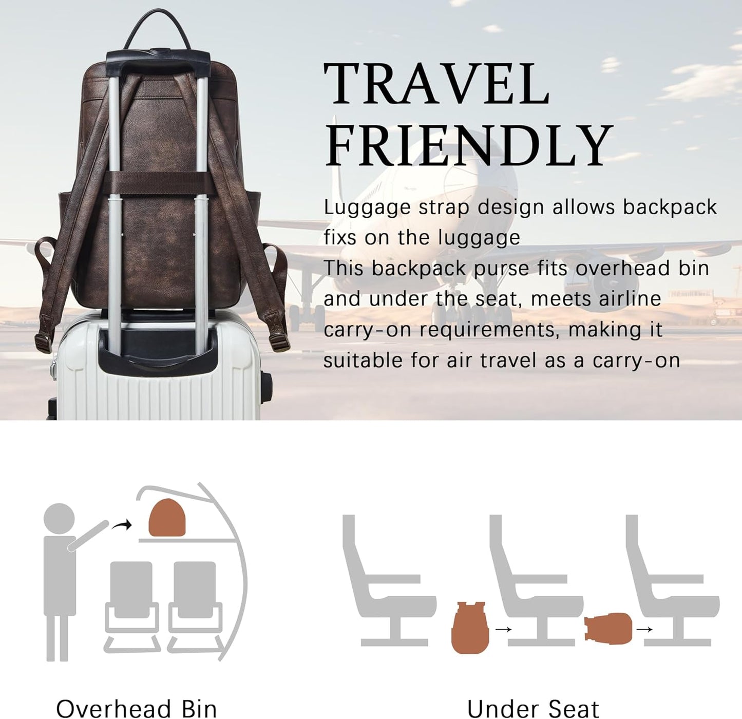 Laptop Backpack for Women,Leather Backpack with 15.6 inch Laptop Compartment,Large Capacity Computer Backpacks Purse,Carry-on Travel Backpacks,Casual Daypack for Work Business College,Coffee