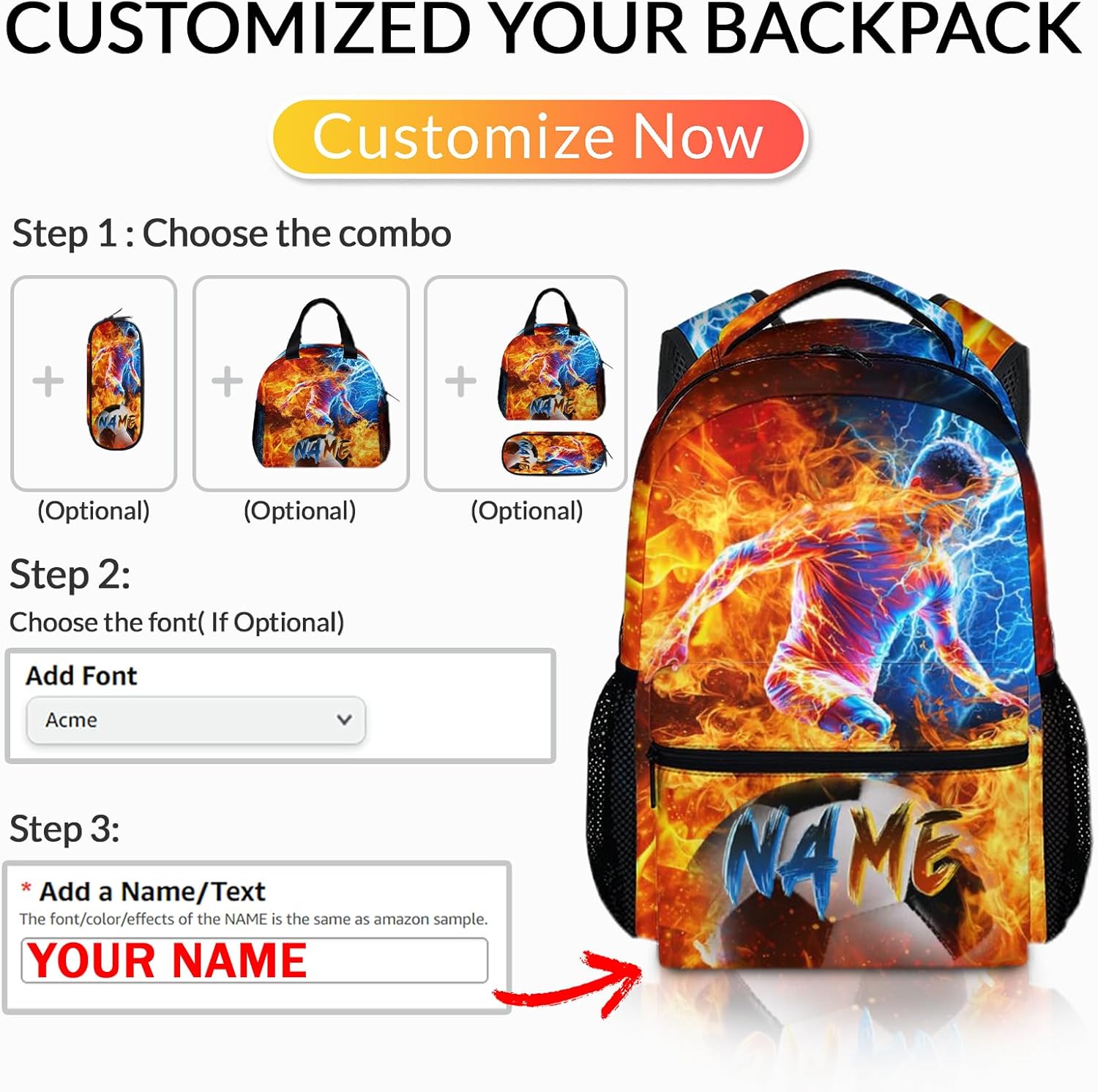 Boys Backpacks for Kids School, Soccer Backpack with Custom Name for Elementary Middle Primary High