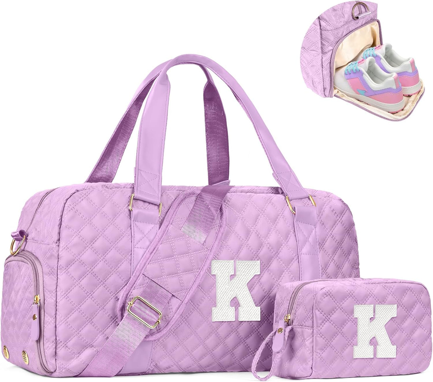Initial Duffle Bag for Travel Women Girls Gift: Personalized Weekender bags, Dance Cheer bag Sports for Girl, Kid Gymnastics Bags, Birthday Gifts for Women Girls Kids Teens Mom Teacher