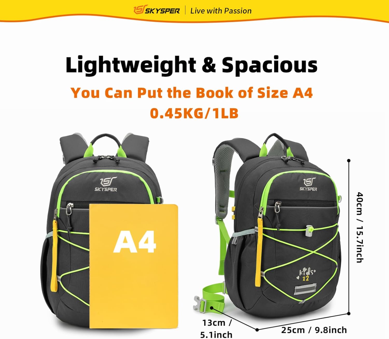 SKYSPER Kids Backpack 12L Children School Bag Child Boy Girl Pack Ages 4-8 for Traveling Day Trips