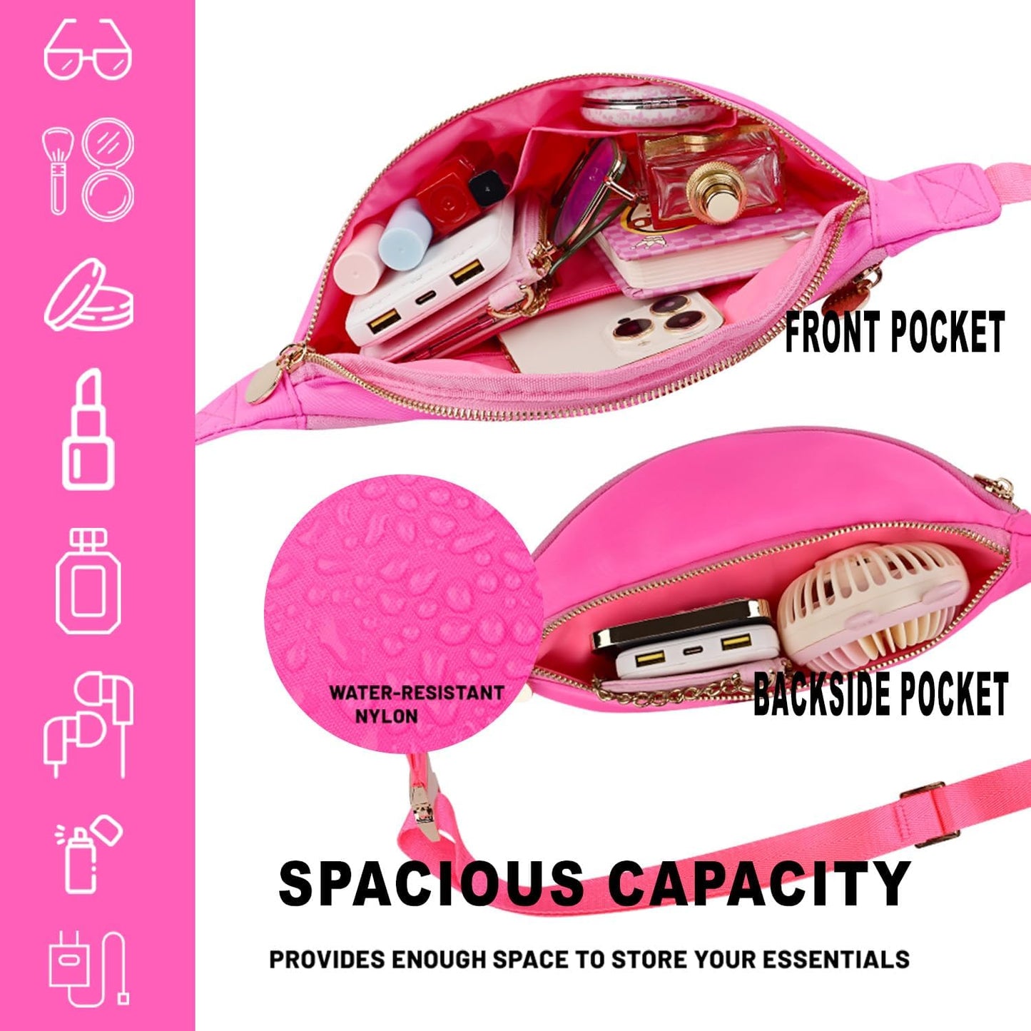 Fanny Packs for Women Belt Bag for Women Crossbody Stadium Waist Pack Sling Bag (Bright Pink)