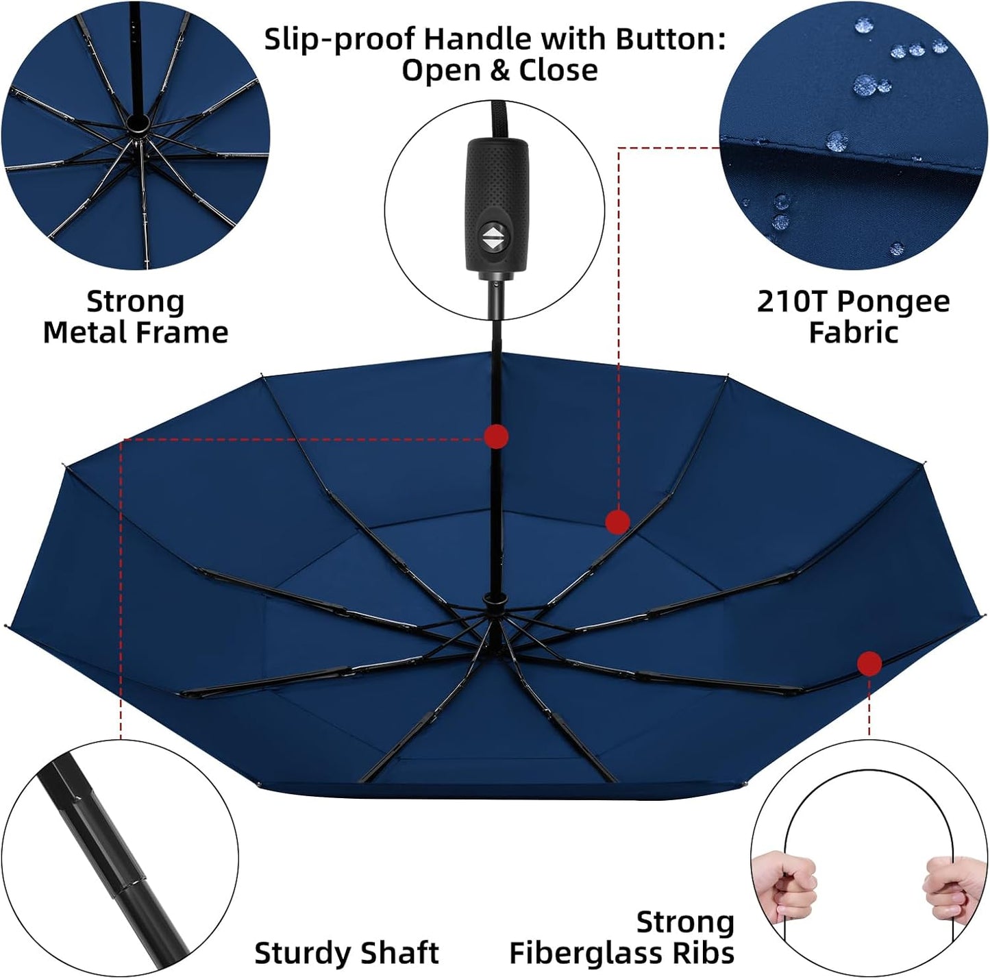 TradMall Travel Umbrella, 42/45 Inches Double Vented Canopy Windproof Automatic Strong Compact Folding Umbrellas for Rain Women and Men