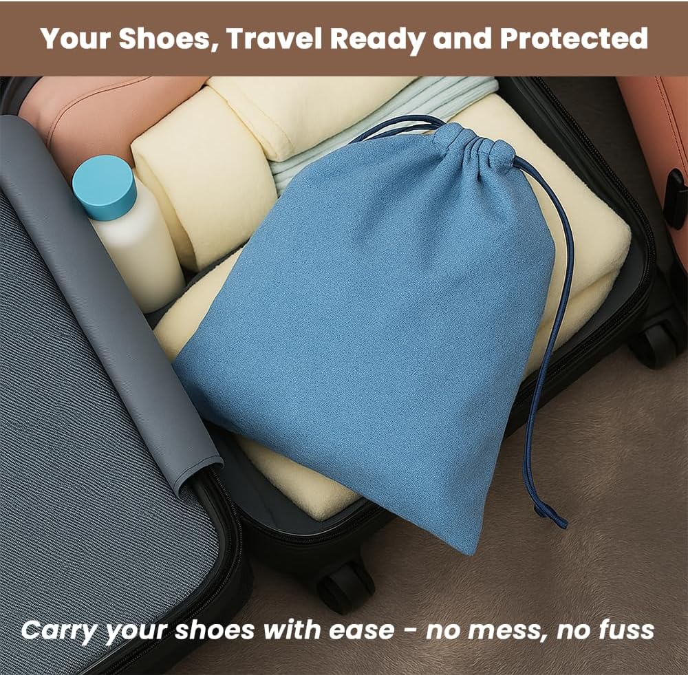 LFH Cotton Rich Shoe Storage Bags with Drawstring, Breathable Reusable Organizer, Perfect For Travel, Dorm, Hotel, College, Gym, Easy to Carry, Machine Washable 12"x17" (Pack of 6) - Sky Blue